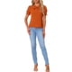 thumbnail image 2 of INSPIRAR CHIC Blusa de manga corta con volantes y cuello de lazo para mujer en rojo anaranjado S, 2 of 6