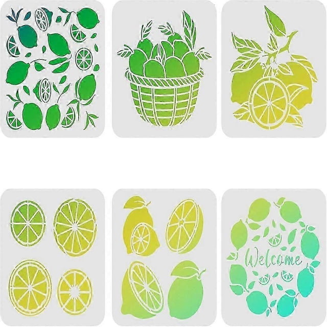 1set 6pcs Summer Lemon Stencils 20x20cm Lemon Painting Stencils For Farmhouse Lemon Manor Welcome Template For Painting On Wood Wall Floor And Tile
