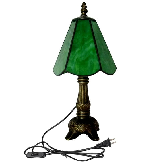 FSLiving Tiffany Style Table Lamp with 5.9ft Plug in Cord Green Glass LampShade Vintage Style Decorative Desk Light E12 Antique Table Light for Decor Living-Dining Area Fireplace Accent Bookcase