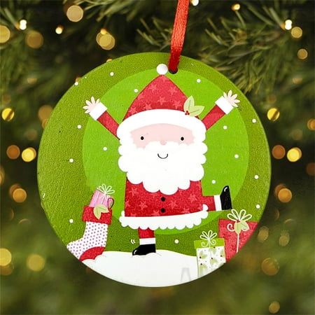 

EUHDSSDE 70mm White Painted Christmas Disc DIY Christmas Decoration Wooden Round Pendant With Red Rope