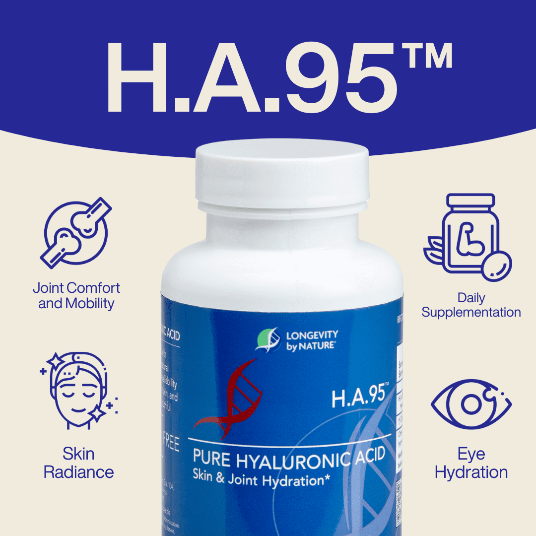 Longevity by Nature H.A.95 Hyaluronic Acid Supplements, Natural Rooster Comb, 60 Capsules