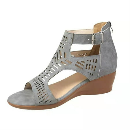 

Women s Summer Slope Platform Sandals Ankle Buckle Open Toes Vintage Shoes 41 Brown