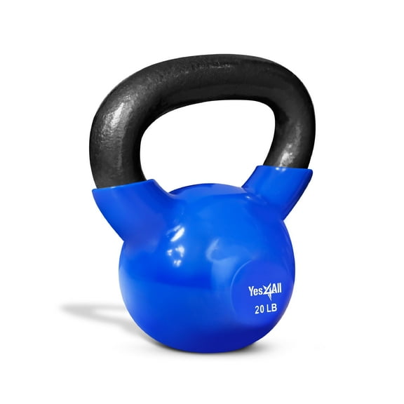 Yes4All 20lb Vinyl Coated Cast Iron Kettlebells for Full Body Workouts, Strength Training, Push-Ups, Grip Exercises, and Fitness