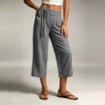 thumbnail image 5 of YanHoo Plaid Capris for Women Elastic Waisted Wide Leg Capri Pants Casual Comfy Vacation Cropped Trousers with Pockets, 5 of 8