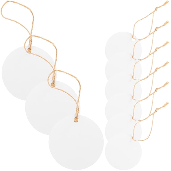 TABLZONE White Round Craft Paper Tags with String, Writable Decorative Labels for Valentine's Day and Crafts