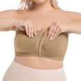 thumbnail image 2 of Gymayou Women's Plus Size Front Closure Push Up Strapless Bandeau Bra Wireless Tube Bralettes Breathable Bras Khaki M, 2 of 9