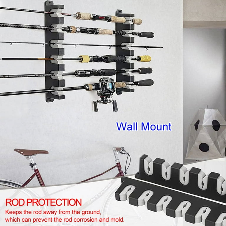 Horizontal 6-Rod Fishing Rod Holder Fishing Pole Rack for Garage, Wall,  Ceiling