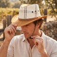thumbnail image 4 of Unisex Adult Straw Cowboy Hat Small Brim Western Rope Decor Adjustable Chin Strap Summer Cap for Outdoor Travel and Vacation and Beach Trips Yellow One Size, 4 of 5