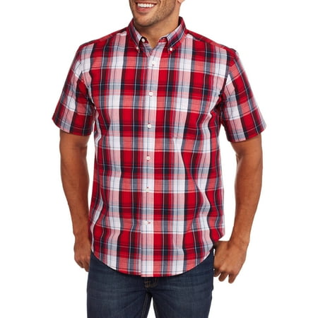 Mens Short Sleeve Plaid Woven Shirt