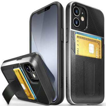 Vena Legacy Card Holder Case Compatible with Apple iPhone 12 Mini (5.4"-inch), (CornerGuard Protection) Slim Profile Leather Credit Card Slot Case Cover with Kickstand - Black