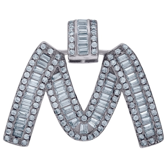 925 Sterling Silver Unisex Baguette Cubic Zirconia Letter Name Personalized Monogram Initial Alphabet M Charm Pendant Ne