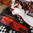thumbnail image 4 of Manfei Red Race Car Bedding Twin Size, Checkered Flag Bedding Sets Twin Size, Square Geometric Reversible Comforter Sets with Sheets, Microfiber Room Decor, 7 Pieces, 4 of 6