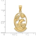 thumbnail image 3 of 14K Yellow Gold Polished Finish JAMAICA with Dolphins, Waves, Sunshine Scene Back Ground Oval Shape Charm Pendant, 3 of 4