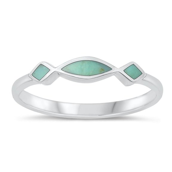 CHOOSE YOUR COLOR Simulated Turquoise Wholesale Ring .925 Sterling Silver Chic Band Blue CZ Female Size 8