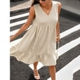 thumbnail image 4 of Karymi Summer Dresses for Women 2026 Sleeveless V-Neck Tiered Ruffle Hem Midi Dress, Solid Casual Loose Tunic Dress with Side Pockets Maxi Dress, 4 of 8