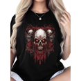 thumbnail image 2 of Women's T-Shirt Terror Skull Short Sleeve Casual Tee Classic Crew Neck T Shirt for Women Black, M, 2 of 7