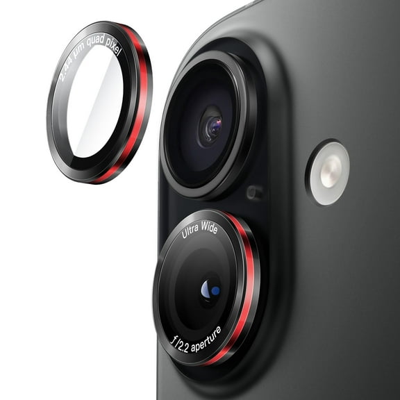 JETech Camera Lens Protector for iPhone 17 6.3-Inch, 9H Tempered Glass Metal Individual Ring Cover, Two-Tone, Easy Installation Tray, HD Clear, 1 Set (Black Red)