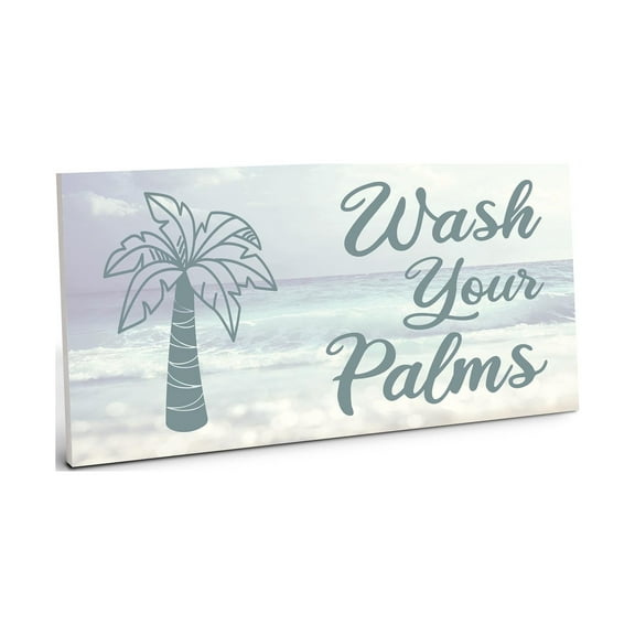 Wash Your Palms Sea Green Teal Palm Tree 10 x 5 Wood Wall Sign Plaque