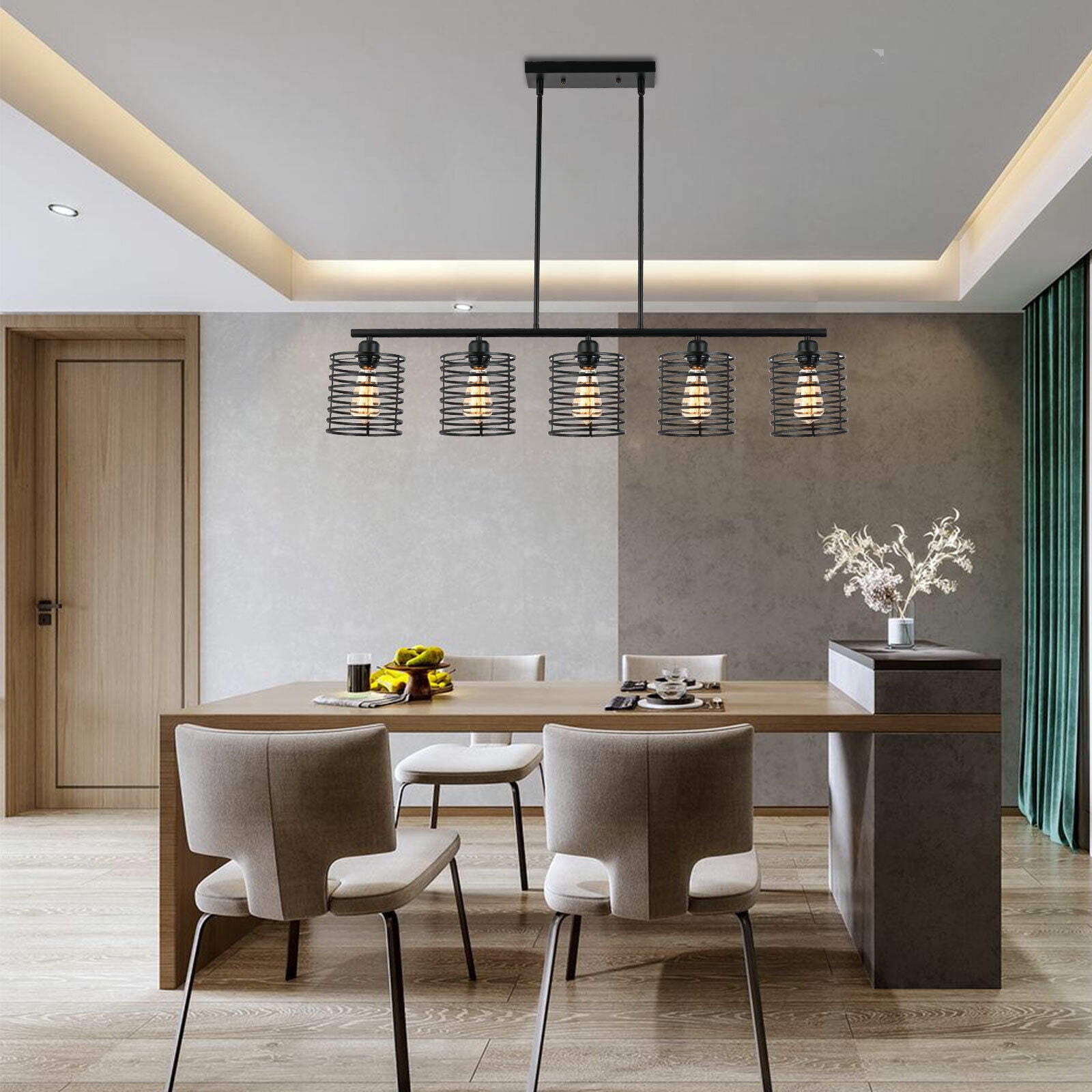 SHZICMY 5-Light Modern Ceiling Lights Adjustable Chandelier, Black Metal Industrial Dining Room ...