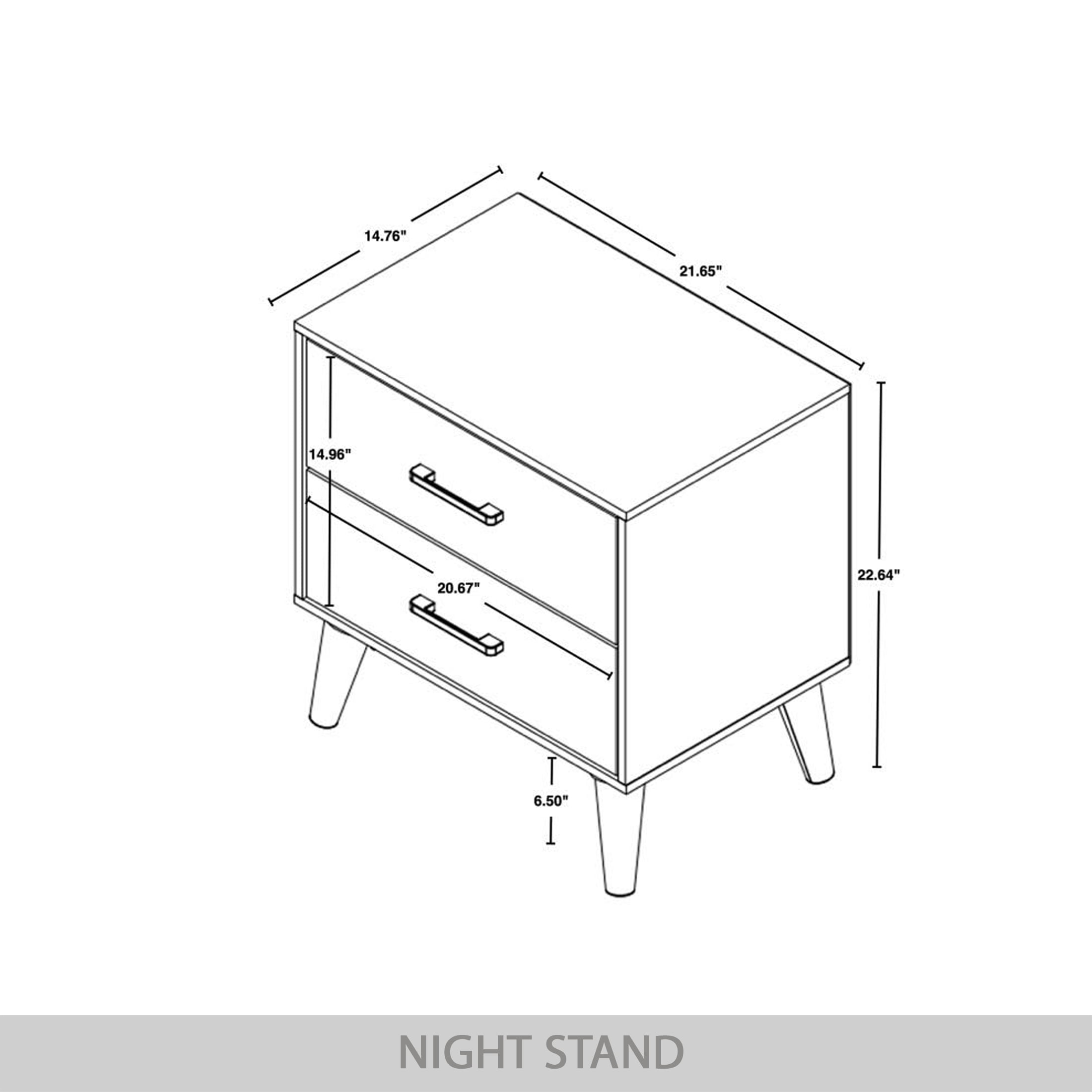 Castle Place Rustic 2 Drawers Wooden Nightstand, Dark Grey