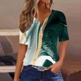 thumbnail image 2 of WREESH Women's Henley V-Neck T-Shirt Short Sleeve Graphic Print Top with Button Detail for Casual Style Olive Green, 2 of 4