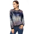 thumbnail image 3 of Women's Glitter Sequin Sweatshirt Long Sleeve Pullover Tops with Ribbed Cuffs, 3 of 5