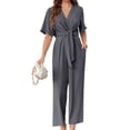 thumbnail image 4 of Solid Color V-Neck Casual Wide Leg Jumpsuit With Bownot, 4 of 5