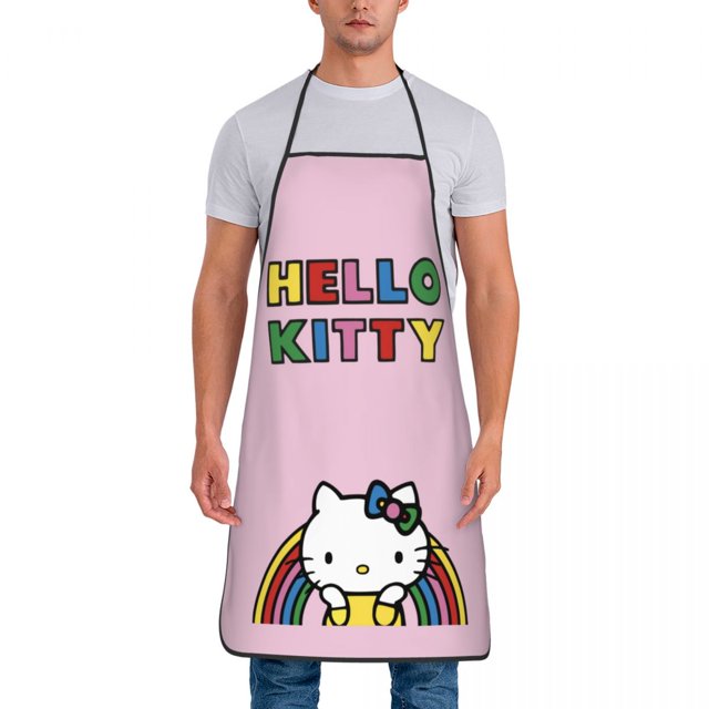Custom Bib Hello Kitty Anime Aprons Men Women Unisex Adult Chef Cooking Kitchen Cartoon Tablier Cuisine Baking