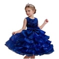 thumbnail image 2 of hengsof Girls Fashion Solid 3D Floral Bow Sleeveless Round Neck Mesh Dress for Wedding Party 3-10 Years Flower Girl Formal Gown, 2 of 5
