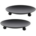 thumbnail image 1 of Portavelas con placa de hierro negro, plato decorativo para vela de pilar de hierro, juego de 2, 4,37 x 0,78 pulgadas, soporte para vela de pedestal para velas LED y de cera, conos de incienso, spa, bodas (2 piezas) Rojo Verde, 1 of 5