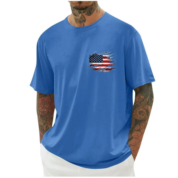 Chiccall Mens Independence Day Patriotic Day American Flag Graphic T Shirts Crew Neck Short Sleeve Casual Loose Plus Size Summer Shirt Tops XL Blue