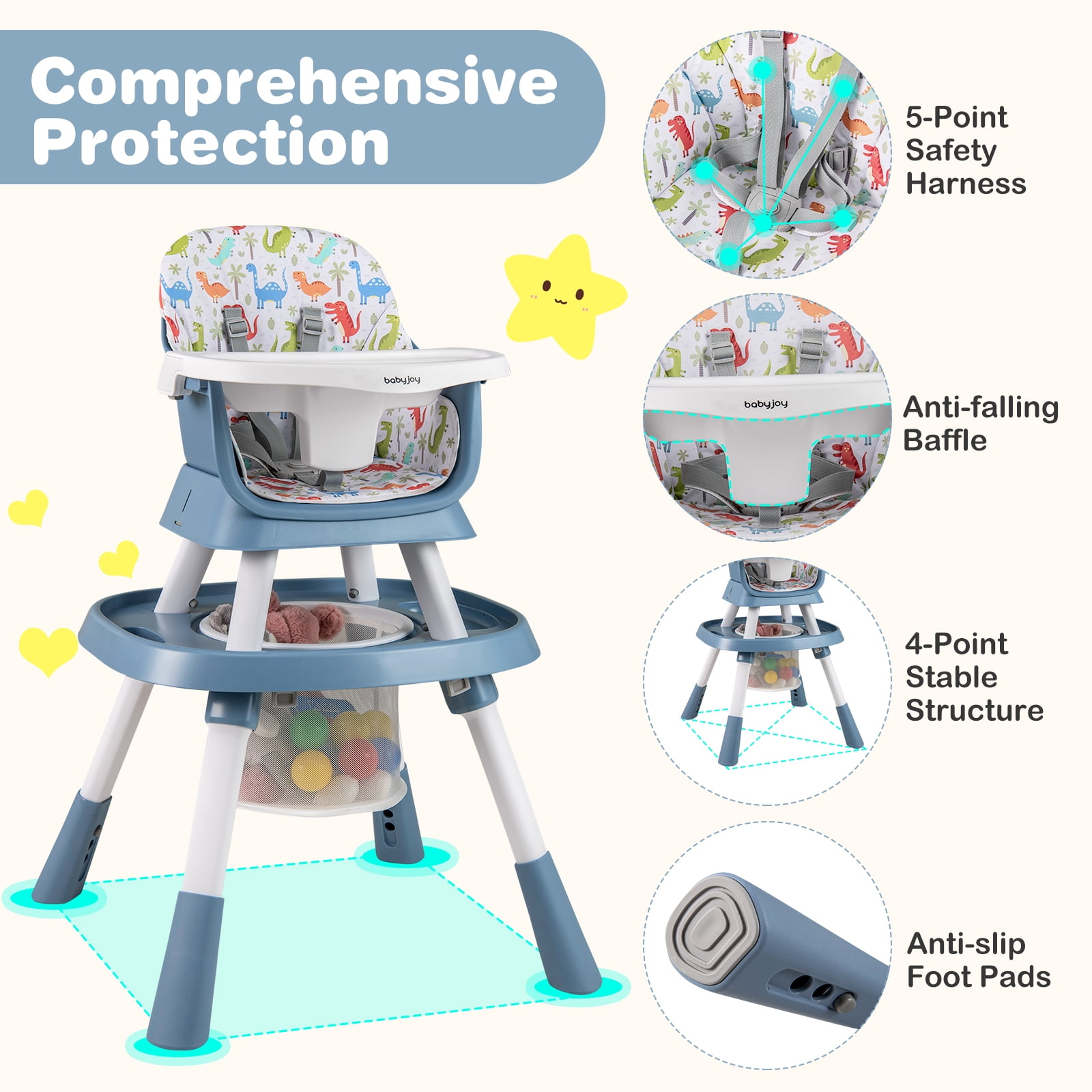 Gymax 16-in-1 Baby High Chair w/ Activity Center Booster Seat Building Block Table Celadon