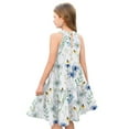 thumbnail image 4 of Abcomgle Girls Summer Dress Kids Casual Halter Neck Sleeveless Midi Dress Floral Print A-line Sundresses Swing Flare Dresses 9-10 Years,Blue, 4 of 7