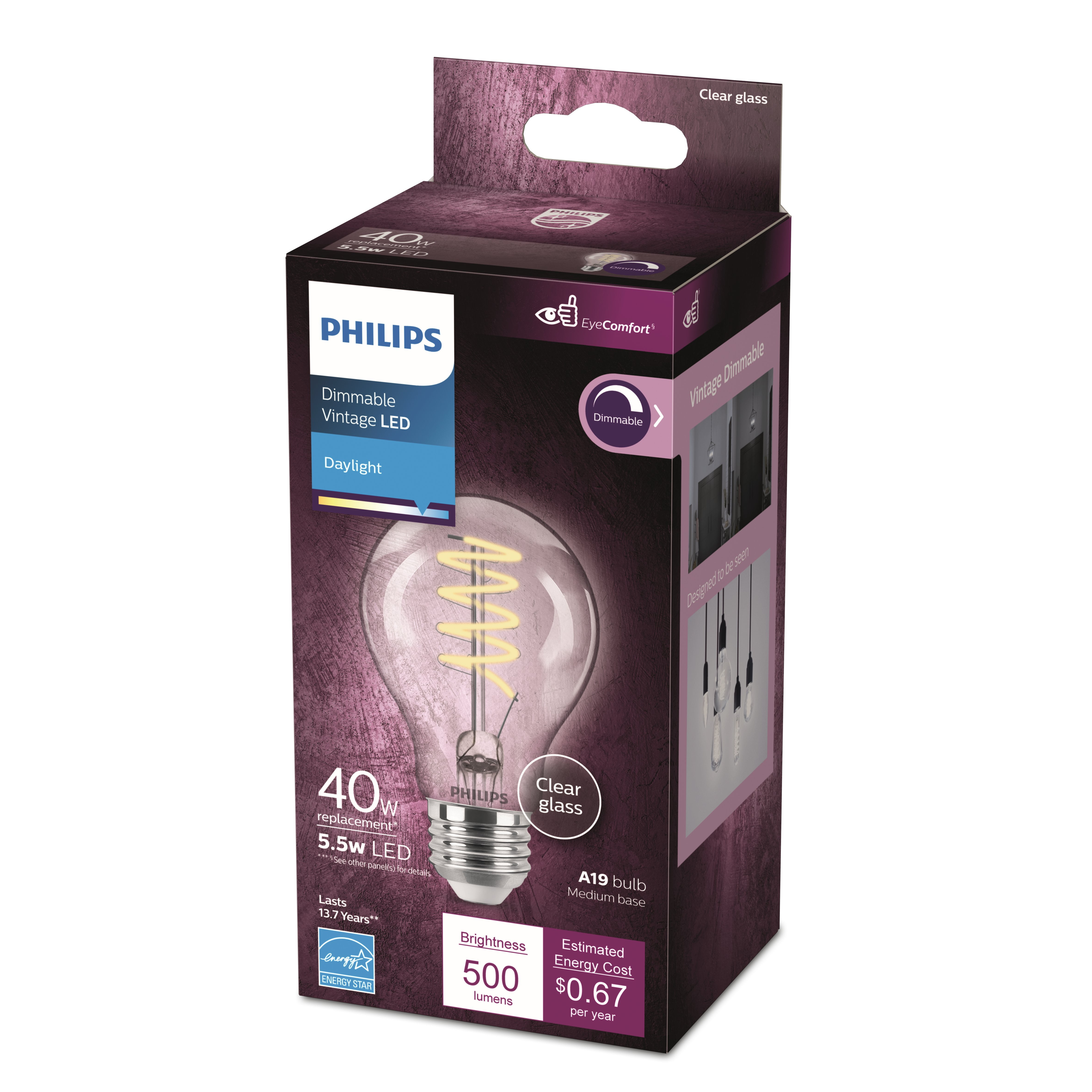 Philips Vintage LED 40-Watts A19 Clear Spiral Filament Light Bulb