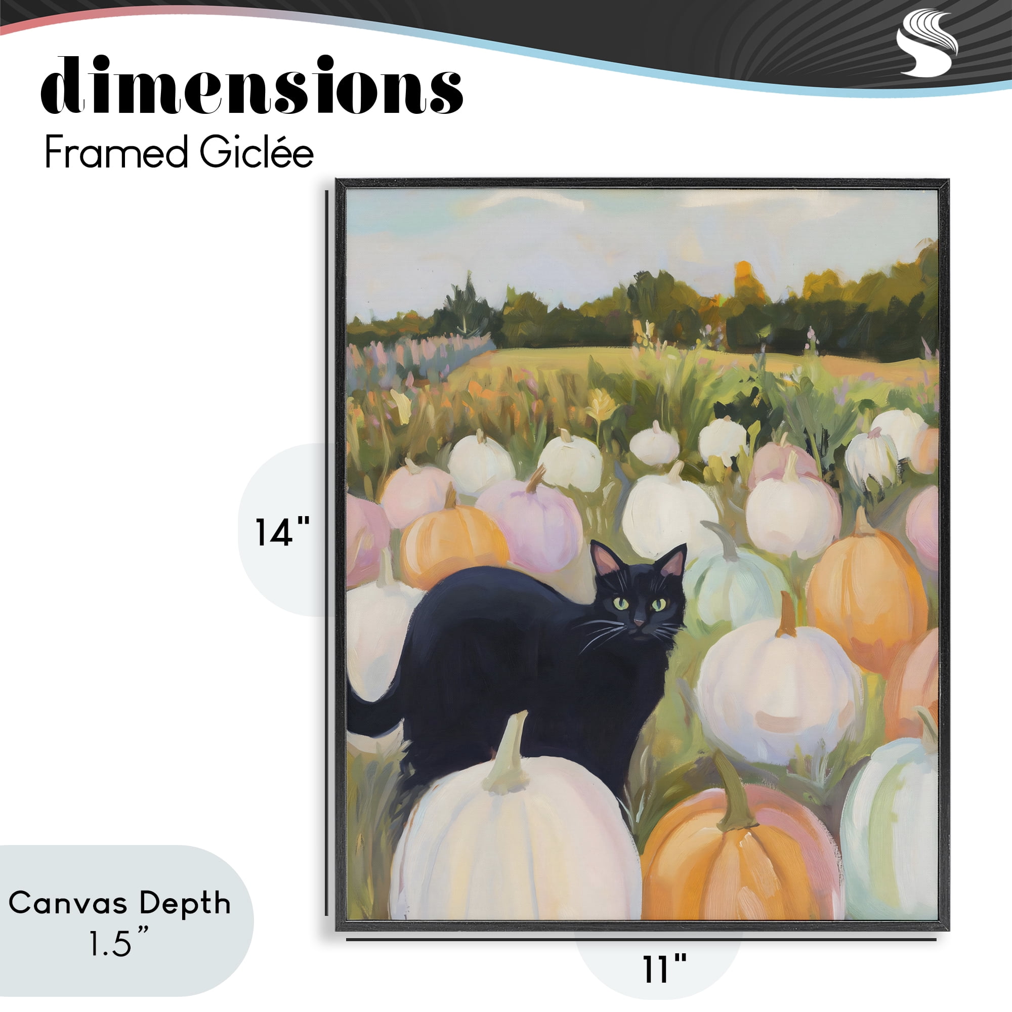 Stupell Industries Kitten & Pumpkins in Field Black Framed Giclee Art, design by The Prints Vibe