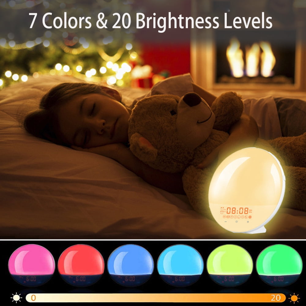 MEGICOT Wake Up Light with Alarm Clock, Snooze, Dual Alarms, FM Radio, Sunrise Simulation & Sleep Aid Colorful Night Light for Kids Adults Bedrooms