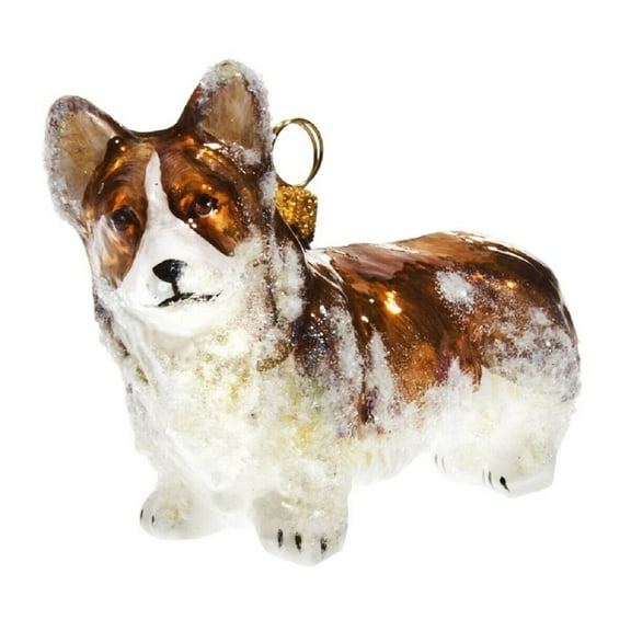 Snowy Pembroke Welsh Corgi Polish Glass Christmas Ornament Dog Pet Decoration