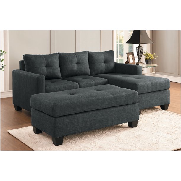 Contemporary Living Room Furniture Dark Gray Sectional Sofa Chaise w