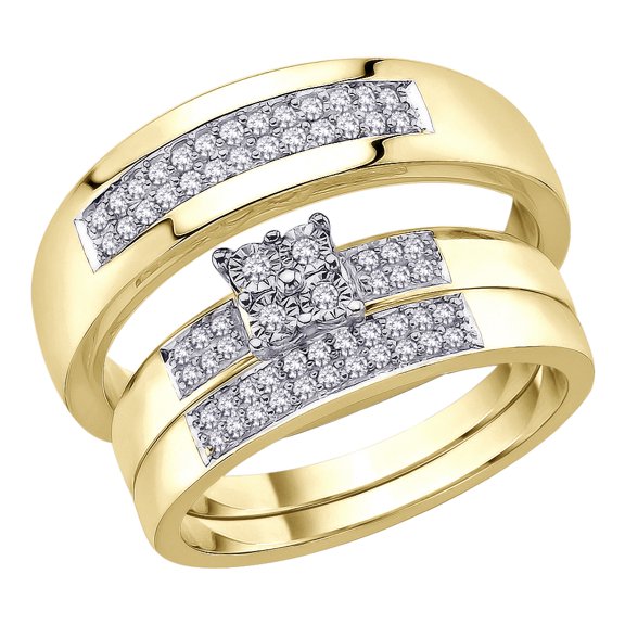 10K Yellow Gold, Diamond Trio Engagement Set (1/4 cttw)