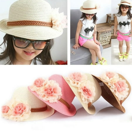 Toddlers Infants Baby Girls Flower Summer Straw Sun Beach Hat Cap