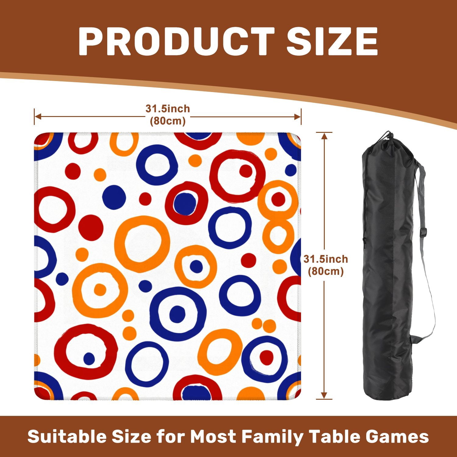 Mahjong Mat 31.5" x 31.5" Colorful Abstract Red Blue Orange Circles White Non-Slip Noise Reduction American Mahjong Tiles Table Cover for Dominoes Poker Card Board Games Gift
