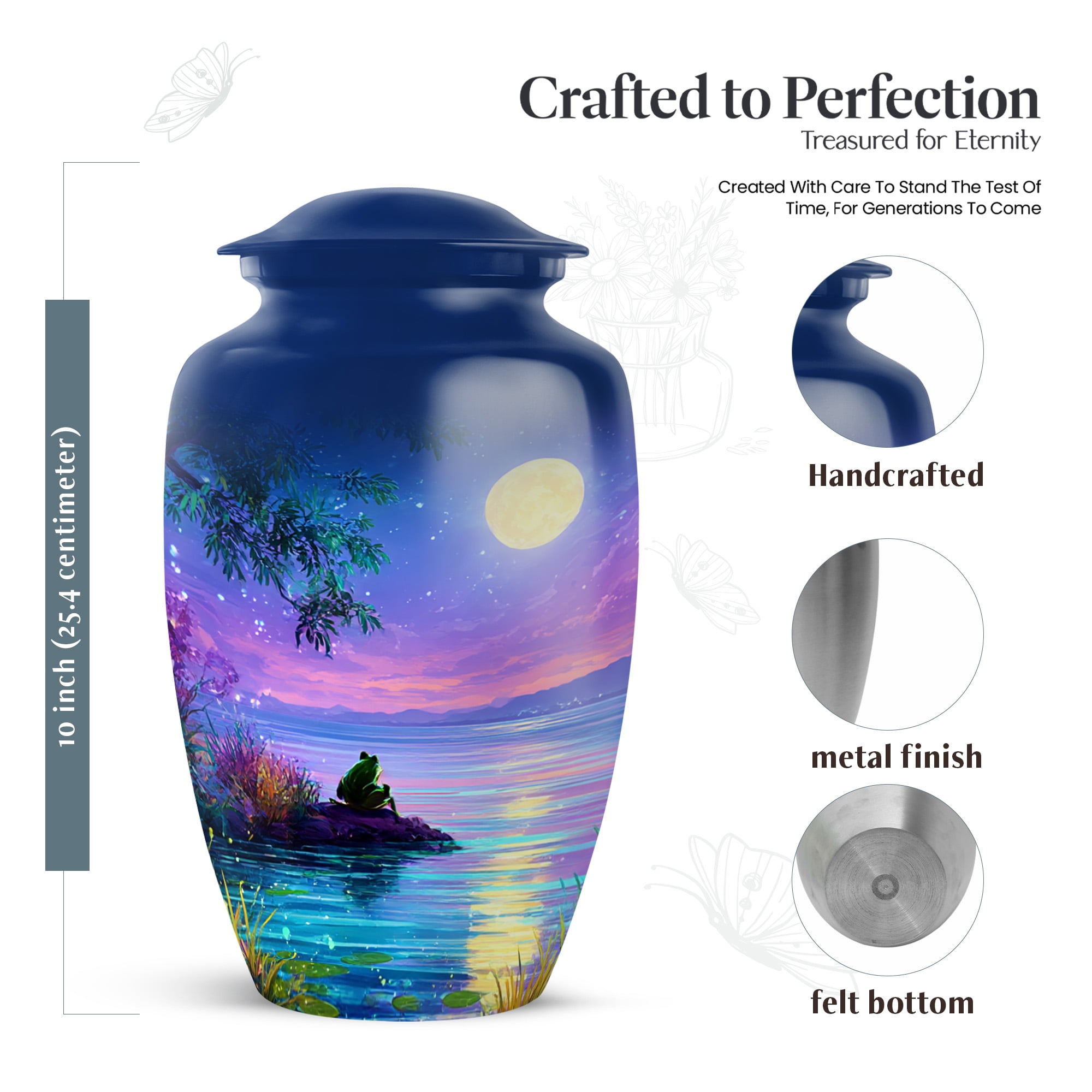 MUKTIVE Frog Cremation Urns for Adult Male, Blue Funeral Urn for Ashes for Women, Moon Burial Urn for Loss of Mom, Large Memorial Urns for Human Ashes, 10 Inch