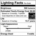 thumbnail image 4 of Satco 5.5w G16.5 Globe Filament LED 2700K Candelabra Base Dimmable - 60w equiv, 4 of 4