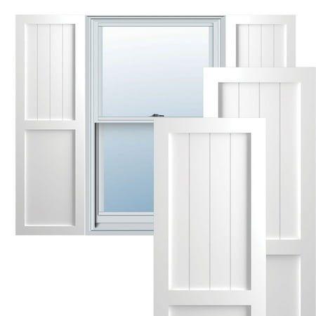

Ekena Millwork 15 W x 52 H True Fit PVC Farmhouse/Flat Panel Combination Fixed Mount Shutters White (Per Pair - Hardware Not Included)