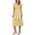 thumbnail image 2 of INSPIRE CHIC Summer Boho Midi Dress for Women's Flutter Sleeve Lace Trim Smocked Ruffle Flowy Beach Dress L Yellow, 2 of 6