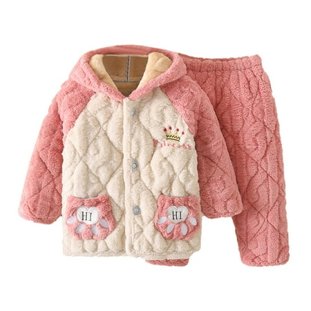 

Boys Pajamas Girls Kids Soft Hooded Button Coat and Pant Warm Comfortable Pajama Set Size 8-10 Y