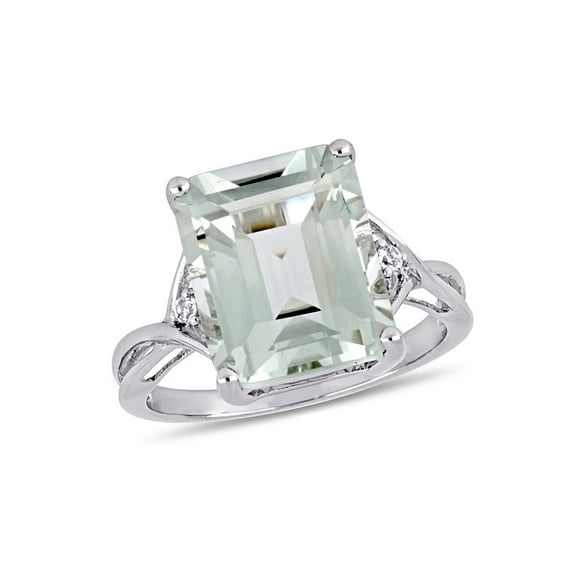 5 5/8 Carat (Ctw) Emerald-Cut Green Amethyst Ring in Sterling Silver for Women