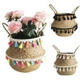 thumbnail image 1 of Panier de Rangement en Fausse Herbe de Mer Fait Main avec Pompon, 1 of 8