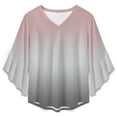 thumbnail image 4 of Pink Gray Gradient Women's V-Neck Blouse With 3/4 Ruffled Bell Sleeves Casual Top Ladies Blouses, 4 of 7