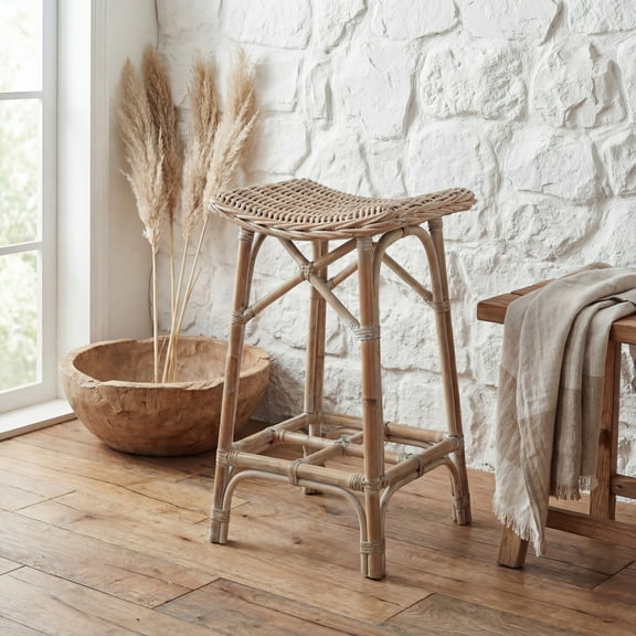 SAFAVIEH Rayna Wicker Bar Stool White Washed